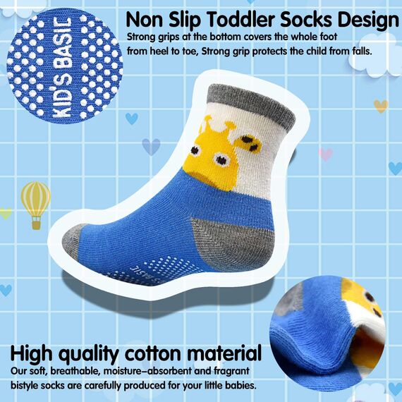 GRPSKCOS Antirutschsocken Kinder Stoppersocken Kinder 12 Paar Rutschfeste Socken ABS Socken für Jungen Mädchen（#3 Giraffen 5-7 Jahre）