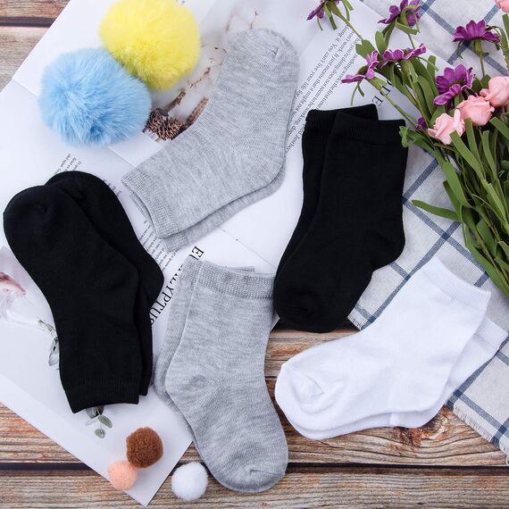 Duufin 18 Paar Kleinkinder Crew-Socken Kleine Kids Socken Kindersocken Solid Crew Socken Kinder Jungen Mädchen, Schwarz Weiß Grau, 1-2 Jahre