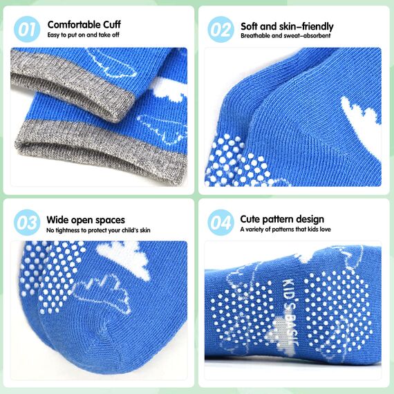 GRPSKCOS Antirutschsocken Kinder Stoppersocken Kinder 12 Paar Rutschfeste Socken ABS Socken für Jungen Mädchen（#3 Giraffen 5-7 Jahre）