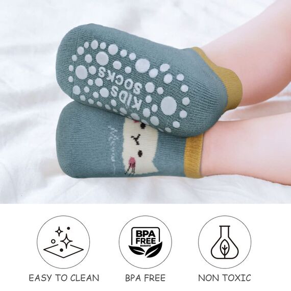 Vicloon rutschfeste Socken für Baby, 6 Paar Baby Socken Baumwolle, Kleinkind Socken Baby, kurz Kinder Anti Rutsch SockenKinder Anti Rutsch Socken for Babies Toddlers and Kids