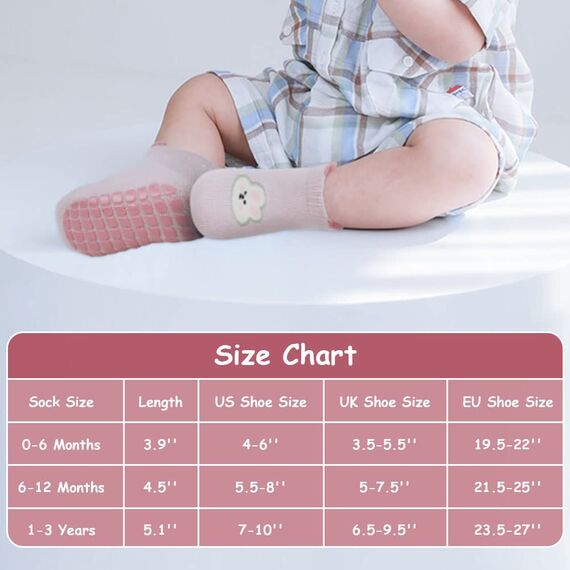 Vicloon Rutschfeste Socken für Baby, 6 Paar Baby Socken Baumwolle, Kleinkind Socken Baby, kurz Kinder Anti Rutsch SockenKinder Anti Rutsch Socken for Babies Toddlers and Kids