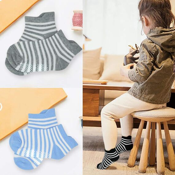 HYCLES Baby ABS Socken Kinder 12 Paar Stoppersocken Kinder Anti Rutsch Socken Kind Jungen Mädchen 23-26 27-30 Kleinkind Socken Baby 07 Streifen für 3-5 Jahre