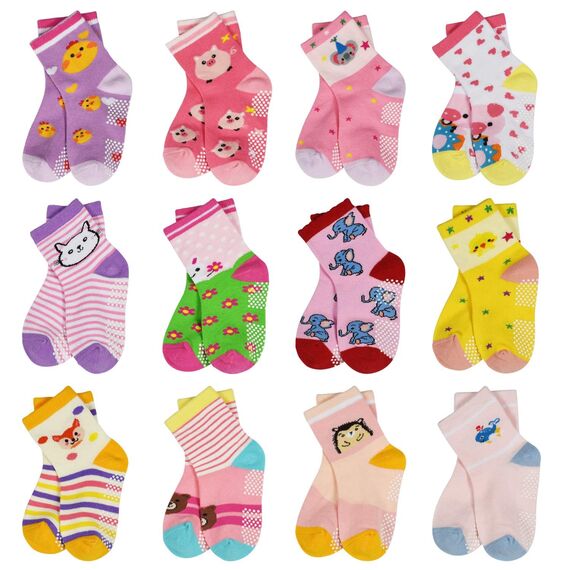 HYCLES Baby ABS Socken Kinder 12 Paar Stoppersocken Kinder Anti Rutsch Socken Kind Jungen Mädchen 23-26 27-30 Kleinkind Socken Baby 04 Koala für 1-3 Jahre