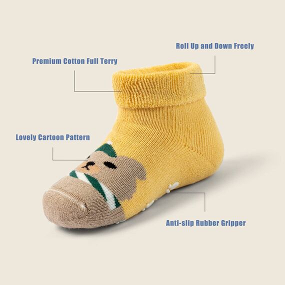 Aisyee 6 Paare Stoppersocken für Baby - Warme Wintersocken, Dicke Anti-Rutsch Socken für 0-6 und 6-12 Monate