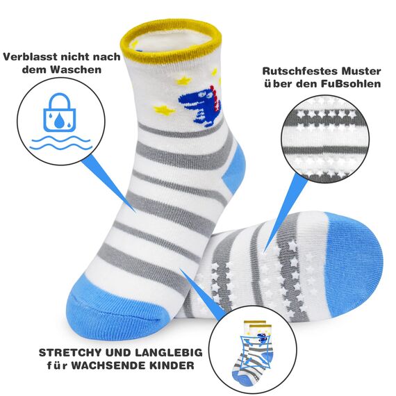 HYCLES Baby ABS Socken Kinder 12 Paar Stoppersocken Kinder Anti Rutsch Socken Kind Jungen Mädchen 23-26 27-30 Kleinkind Socken Baby 03 Tiger für 5-7 Jahre
