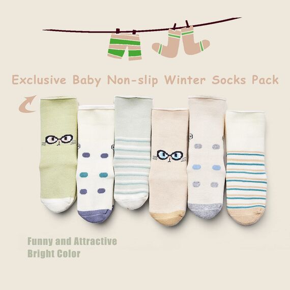 Aisyee 6 Paare Baby Warme Socken Baby Jungen Mädchen Dicke Wintersocken abs Socken Baby Anti Rutsch Socken 12-18 12-24 Monate