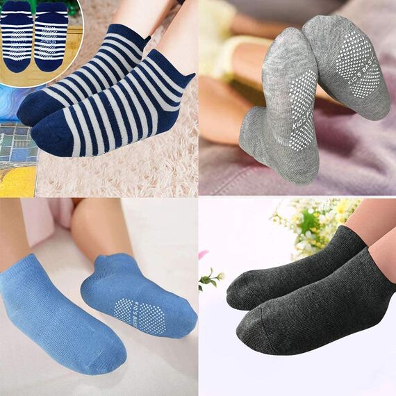 HYCLES Baby ABS Socken Kinder 12 Paar Stoppersocken Kinder Anti Rutsch Socken Kind Jungen Mädchen 23-26 27-30 Kleinkind Socken Baby 07 Streifen für 5-7 Jahre