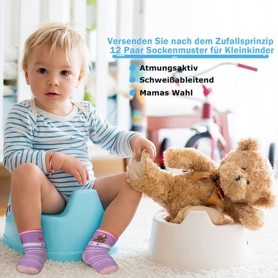 HYCLES Baby ABS Socken Kinder 12 Paar Stoppersocken Kinder Anti Rutsch Socken Kind Jungen Mädchen 23-26 27-30 Kleinkind Socken Baby Mystery Box für Mädchen (12 Paare) für 3-5 Jahre