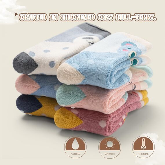 Aisyee 6 Paare Stoppersocken Baby Mädchen Warme Wintersocken Baby Anti rutsch Socken Dicke Baby Krabbelsocken 0-6 6-12 Monate