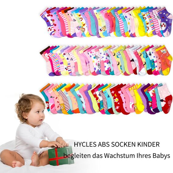 HYCLES Baby ABS Socken Kinder 12 Paar Stoppersocken Kinder Anti Rutsch Socken Kind Jungen Mädchen 23-26 27-30 Kleinkind Socken Baby Mystery Box für Mädchen (12 Paare) für 1-3 Jahre