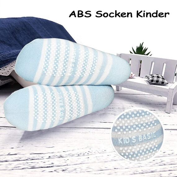 HYCLES Baby ABS Socken Kinder 12 Paar Stoppersocken Kinder Anti Rutsch Socken Kind Jungen Mädchen 23-26 27-30 Kleinkind Socken Baby 07 Streifen für 5-7 Jahre