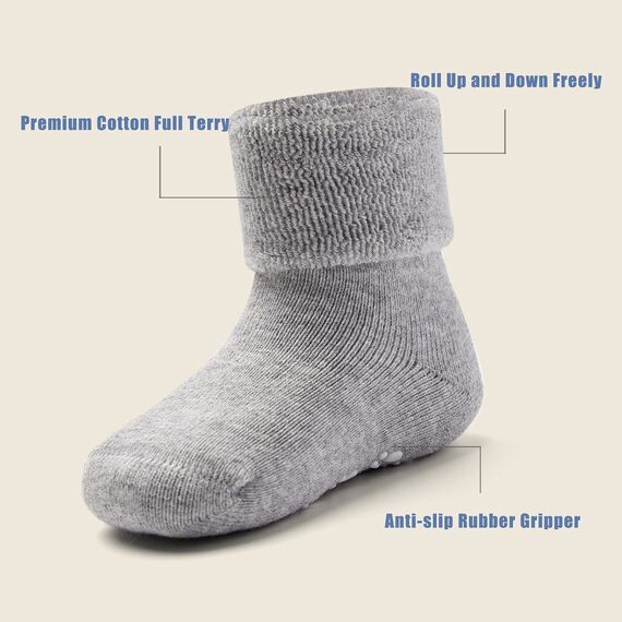 Aisyee 6 Paare Babysocken Warme Baby Jungen Dicke Wintersocken abs socken Einfarbig Socken Baby Antirutsch Socken 0-6 12 Monate