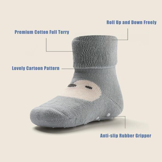 Aisyee 6 Paare Stoppersocken Warme Wintersocken Anti-Rutsch Socken Dicke Baby Kleinkind 19-22 2-4 Jahre