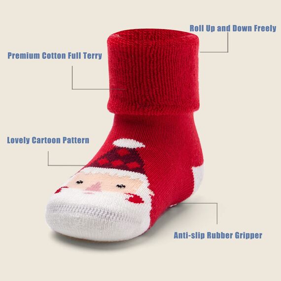 Aisyee 6 Paare Baby Dicke Warme Wintersocken Baby Jungen Mädchen Weihnachtssocken abs Socken Baby Antirutsch Socken 0-12 Monate