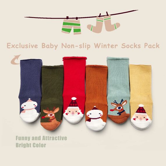 Aisyee 6 Paare Baby Dicke Warme Wintersocken Baby Jungen Mädchen Weihnachtssocken abs Socken Baby Antirutsch Socken 12-24 Monate