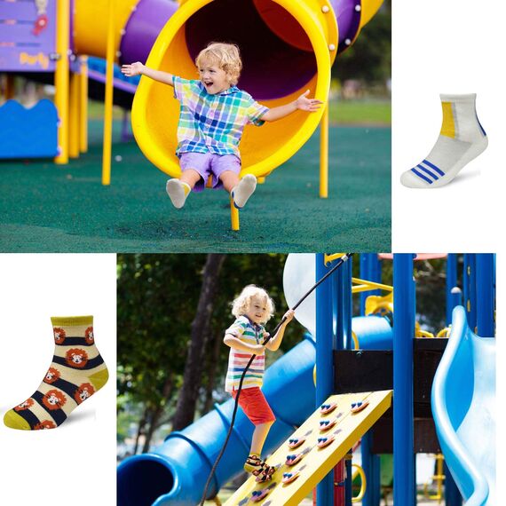 HYCLES Baby ABS Socken Kinder 12 Paar Stoppersocken Kinder Anti Rutsch Socken Kind Jungen Mädchen 23-26 27-30 Kleinkind Socken Baby 01 Krokodil für 5-7 Jahre