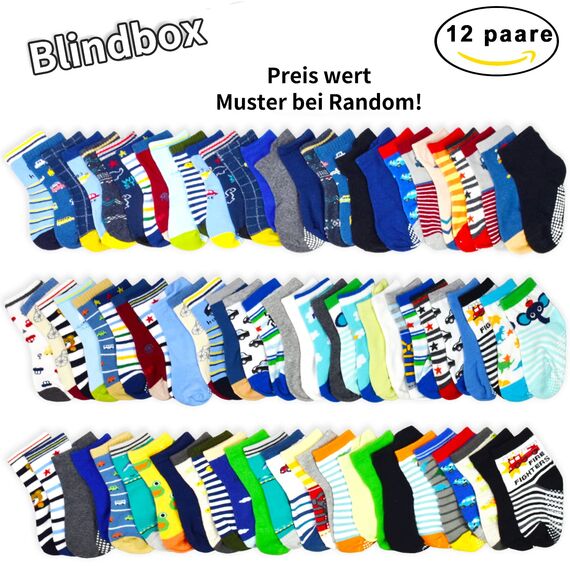 HYCLES Baby ABS Socken Kinder 12 Paar Stoppersocken Kinder Anti Rutsch Socken Kind Jungen Mädchen 23-26 27-30 Kleinkind Socken Baby Mystery Box für Jungen (12 Paar) für 1-3 Jahre