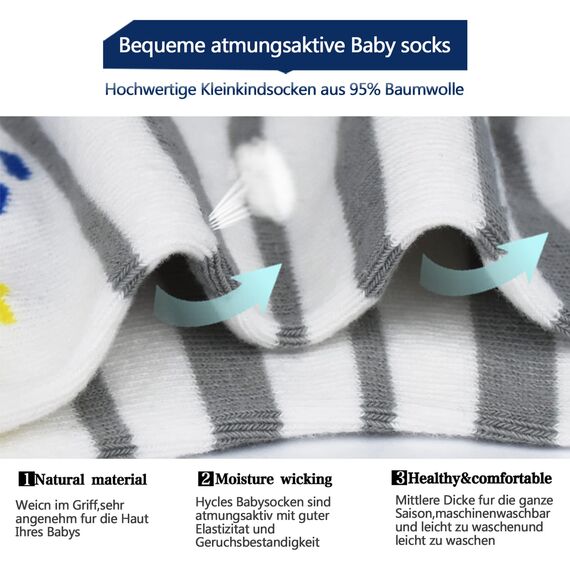 HYCLES Baby ABS Socken Kinder 12 Paar Stoppersocken Kinder Anti Rutsch Socken Kind Jungen Mädchen 23-26 27-30 Kleinkind Socken Baby 03 Tiger für 1-3 Jahre