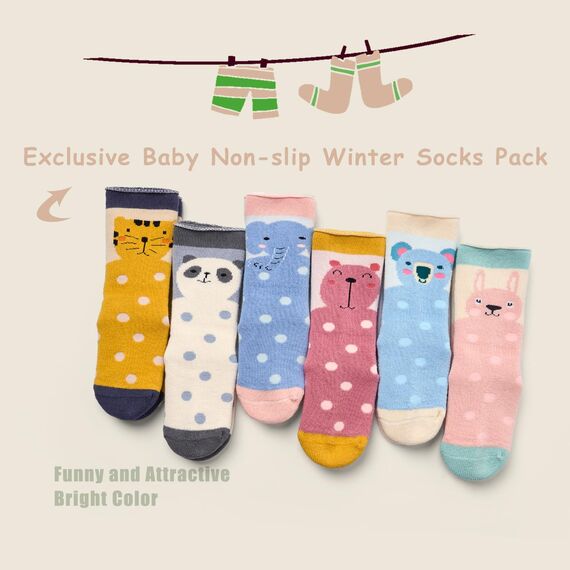 Aisyee 6 Paare Stoppersocken Baby Mädchen Warme Wintersocken Baby Anti rutsch Socken Dicke Baby Kleinkind 19-22 2-4 Jahre