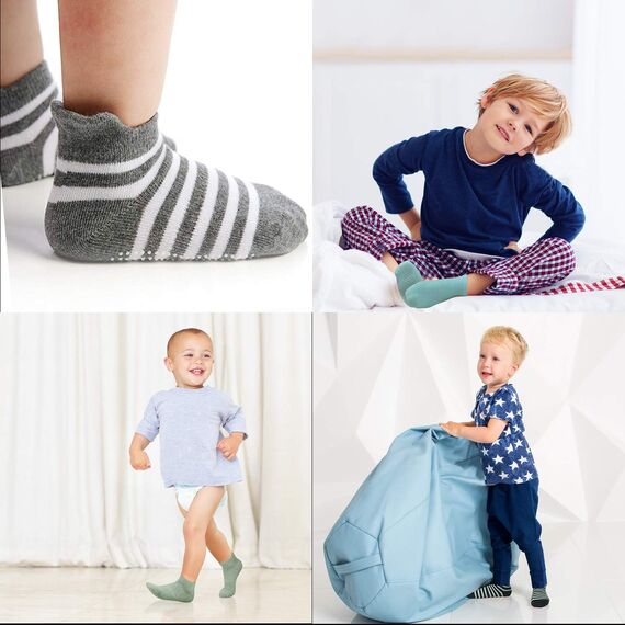 HYCLES Baby ABS Socken Kinder 12 Paar Stoppersocken Kinder Anti Rutsch Socken Kind Jungen Mädchen 23-26 27-30 Kleinkind Socken Baby 07 Streifen für 6-12 Monate