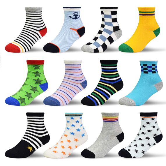 HYCLES Baby ABS Socken Kinder 12 Paar Stoppersocken Kinder Anti Rutsch Socken Kind Jungen Mädchen 23-26 27-30 Kleinkind Socken Baby 06 Sterne für 5-7 Jahre