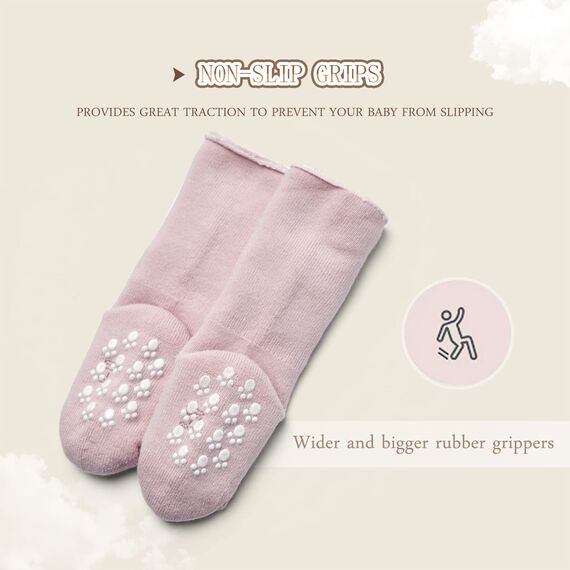 Aisyee 6 Paare Baby Stoppersocken Warme Wintersocken Baby abs socken Einfarbig Socken Dicke Baby Antirutsch Socken 12-18 24 Monate