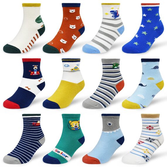 HYCLES Baby ABS Socken Kinder 12 Paar Stoppersocken Kinder Anti Rutsch Socken Kind Jungen Mädchen 23-26 27-30 Kleinkind Socken Baby 03 Tiger für 1-3 Jahre