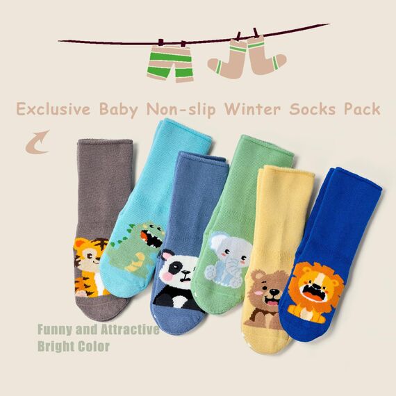 Aisyee 6 Paare Baby Wintersocken Jungen Warme socken Baby Kinder Dicke abs Socken Tier 0-12 Monate