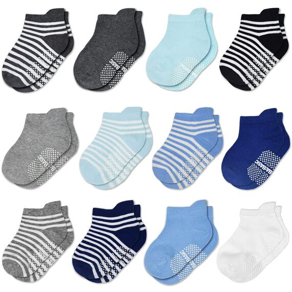HYCLES Baby ABS Socken Kinder 12 Paar Stoppersocken Kinder Anti Rutsch Socken Kind Jungen Mädchen 23-26 27-30 Kleinkind Socken Baby 07 Streifen für 3-5 Jahre