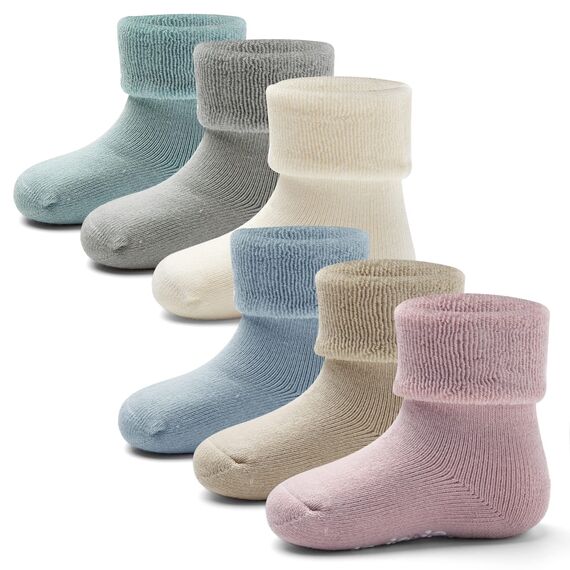 Aisyee 6 Paare Baby Stoppersocken Warme Wintersocken Baby abs socken Einfarbig Socken Dicke Baby Antirutsch Socken 12-18 24 Monate