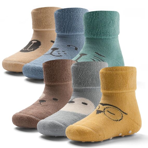 Aisyee Warme Wintersocken - Anti Rutsch Socken, Dicke Krabbelsocken, 6 Paare, 12-18 Monate