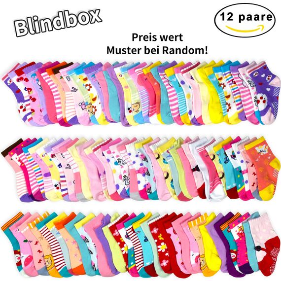 HYCLES Baby ABS Socken Kinder 12 Paar Stoppersocken Kinder Anti Rutsch Socken Kind Jungen Mädchen 23-26 27-30 Kleinkind Socken Baby Mystery Box für Mädchen (12 Paare) für 5-7 Jahre