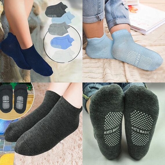 HYCLES Baby ABS Socken Kinder 12 Paar Stoppersocken Kinder Anti Rutsch Socken Kind Jungen Mädchen 23-26 27-30 Kleinkind Socken Baby 07 Streifen für 6-12 Monate