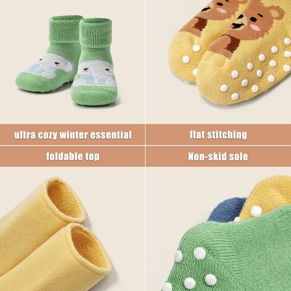 Aisyee 6 Paare Baby Wintersocken Jungen Warme socken Baby Kinder Dicke abs Socken Tier 0-12 Monate