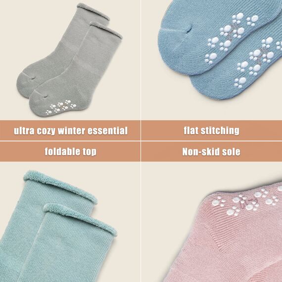 Aisyee 6 Paare Baby Stoppersocken Warme Wintersocken Baby abs socken Einfarbig Socken Dicke Baby Antirutsch Socken 12-18 24 Monate