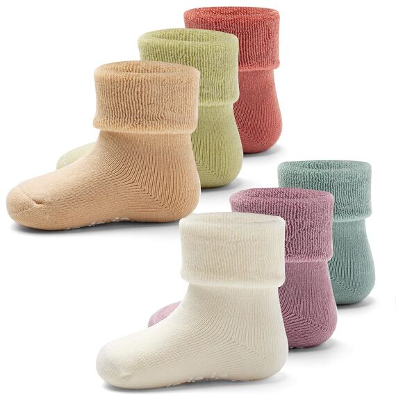 Aisyee 6 Paare Babysocken Warme Baby Mädchen Dicke Wintersocken abs socken Einfarbig Socken Baby Antirutsch Socken 0-6 12 Monate