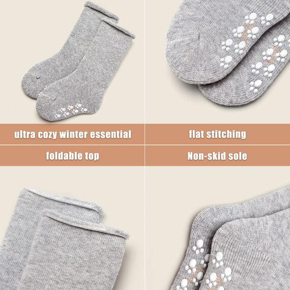 Aisyee 6 Paare Babysocken Warme Baby Jungen Dicke Wintersocken abs socken Einfarbig Socken Baby Antirutsch Socken 0-6 12 Monate
