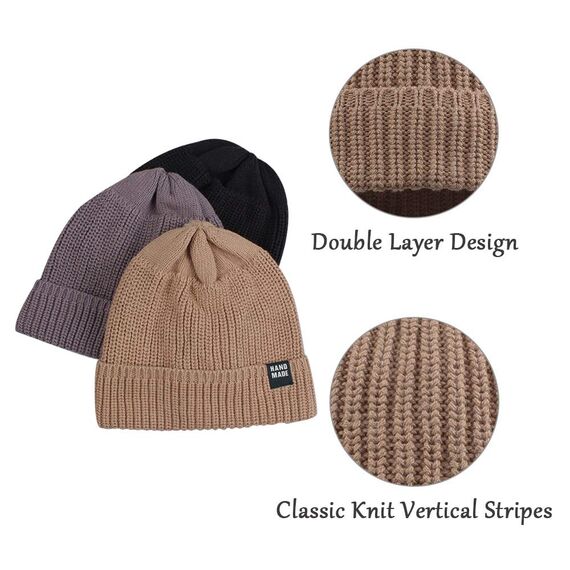 Pesaat Baby Mütze Jungen Strickmütze Weiche Baumwolle Mädchen Hut Kinder Schlupfmütze Warme Wintermütze 0-5 Jahren Winter,Herbst (6-24Monate, Schwarz + Dunkelgrau + Kastanie)