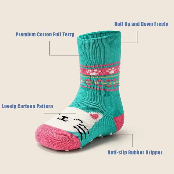 Aisyee 6 Paare Stoppersocken Kleinkind Baby Mädchen Warme Wintersocken Baby Dicke Anti rutsch Socken Katze 19-22 2-4 Jahre