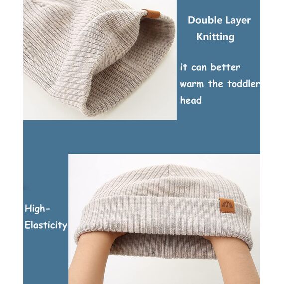 AHAHA Beanie Kinder Jungen Stricken Wintermütze Jungen Warm Mütze und Schal Kinder Beige