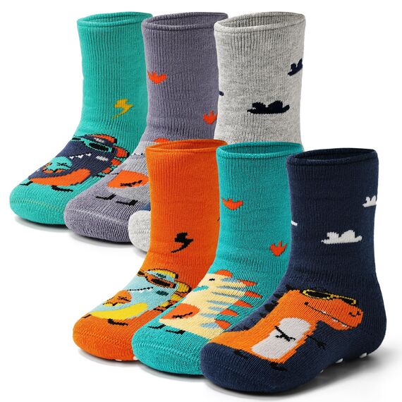 Aisyee 6 Paare Baby Wintersocken Jungen Dicke Socken Baby Kinder Warme Anti Rutsch Dino Babysocken 12-18 24 Monate