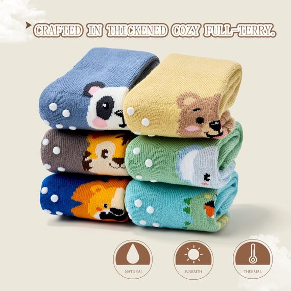 Aisyee 6 Paare Baby Wintersocken Jungen Warme Socken Baby Kinder Dicke abs Socken Tier 12-18 24 Monate