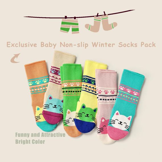 Aisyee 6 Paare Stoppersocken Kleinkind Baby Mädchen Warme Wintersocken Baby Dicke Anti rutsch Socken Katze 19-22 2-4 Jahre