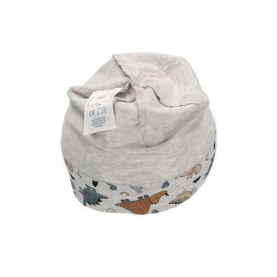 Sterntaler Beanie Dino - Lässige Baby Mütze aus Melange Jersey mit allover Druck - Jungen UV-Schutz 50+ Beanie Mütze - variabel tragbar - Baby und Kinder Übergangsmütze, silber, Größe 47