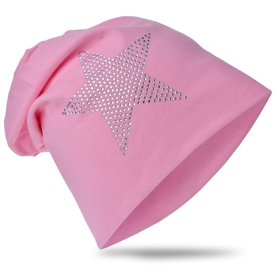 Miobo Kinder Slouch Beanie Mütze,Baumwolle,Strass Stern Rosa 54