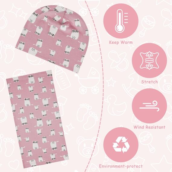 Aolso Kinder Beanie Mütze & Schal Schlauchschal Set, Loop Mütze, Baumwoll Schals, Winter Loop Schal für Junge und Mädchen, Baby Schals