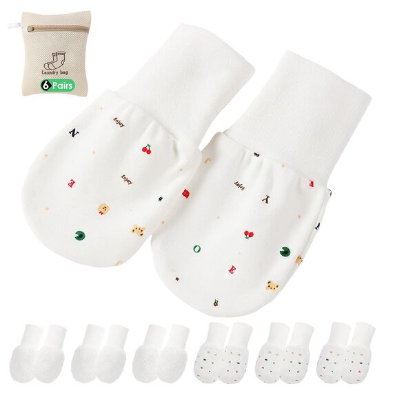6 Paare Fäustlinge Baby Babyhandschuhe aus Baumwolle als Neugeborenen Handschuhe, No Scratch Fäustlinge Handschuhe Babyhandschuhe Keine Kratzhandschuhe für 0-5 Monate Jungen Mädchen