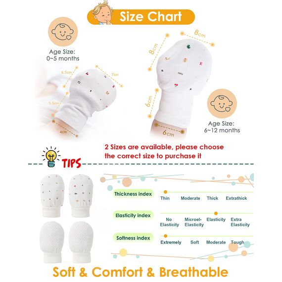 6 Paare Fäustlinge Baby Babyhandschuhe aus Baumwolle als Neugeborenen Handschuhe, No Scratch Fäustlinge Handschuhe Babyhandschuhe Keine Kratzhandschuhe für 0-5 Monate Jungen Mädchen