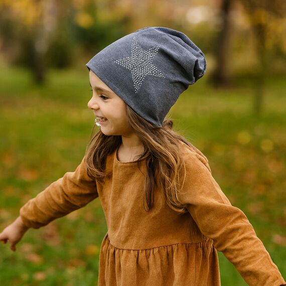 Miobo Slouch Beanie Mütze für Kinder und Erwachsene – Weiche Baumwolle – Strass-Stern-Design