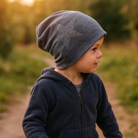 Miobo Slouch Beanie Mütze für Kinder und Erwachsene – Weiche Baumwolle – Strass-Stern-Design